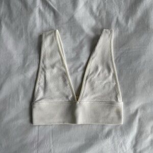 Garage White Ribbed Plunge Tank Top